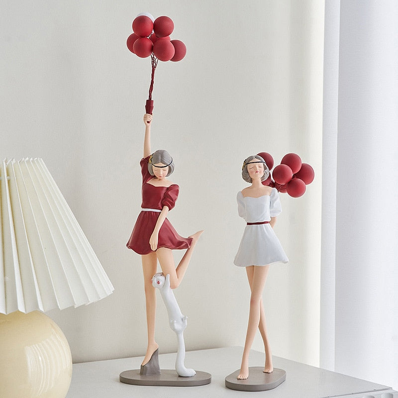 Nordic Home Decoration Creative Resin Balloon Girl Sculpture Desktop Ornament Modern Art Figurine Living Room Girl Bedroom Decor