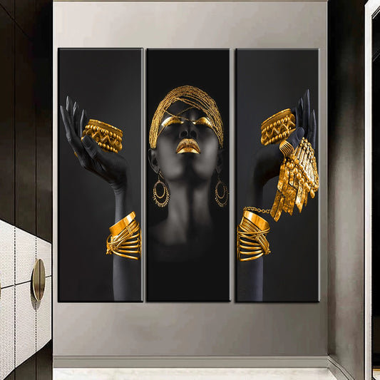 African woman wall art painting art posters and prints big black woman holding gold jewelry canvas picture home decor