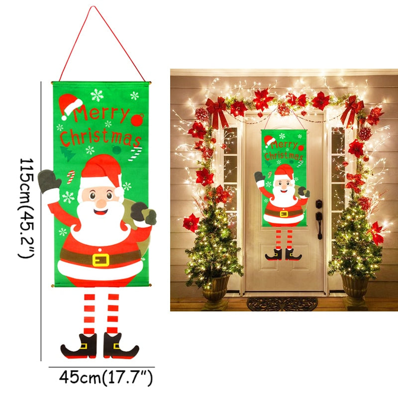 Outdoor Christmas Porch Signs Hanging Door Banner Decorative Flags Ornament Merry Christmas Navidad Natal New Year 2022 Gift