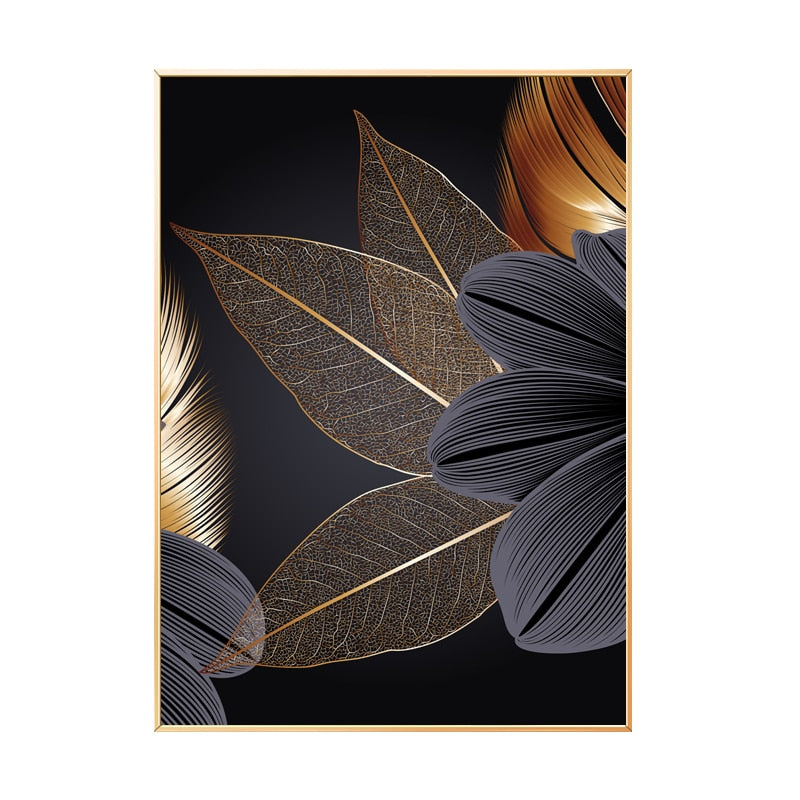 Nordic Black Golden Plant Leaf Canvas Posters Print Modern Abstract Wall Art Painting Decoration Picture Living Room Home Decor