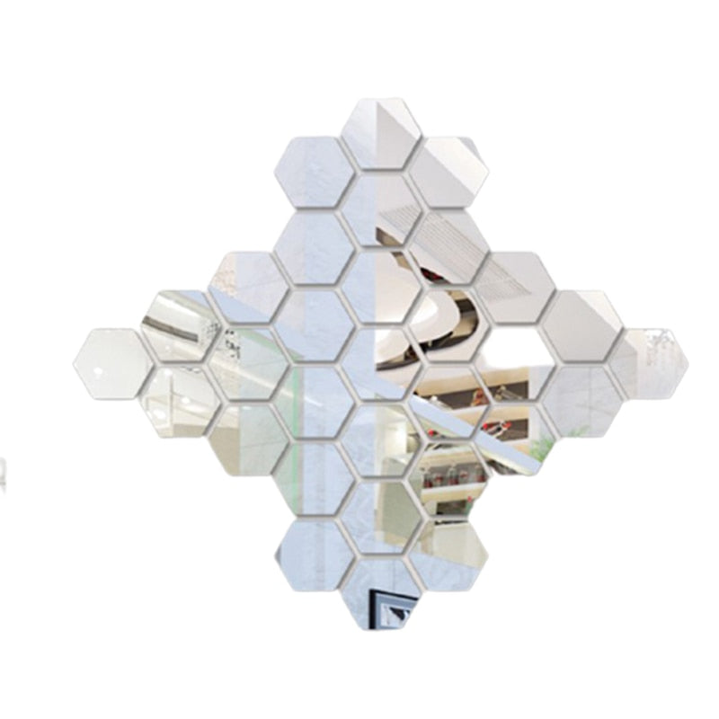 12pcs Hexagonal Stereo Mirror Wall Stickers Aisle Personality Living Room Background Wall Home Decoration Stickers