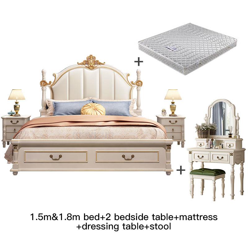 Household Bedroom Furniture Set Luxury King Size American Princess Bed Girl Liked Antique Solid Wood Carved Master Bed 1.8M