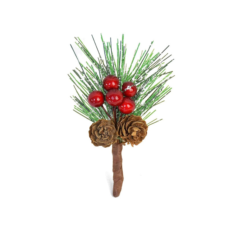 5pcs Christmas Pine Cones Ornaments DIY Red Stamen Berrie Branch Xmas Tree Pendant Wedding Christmas Decorations for Home Party