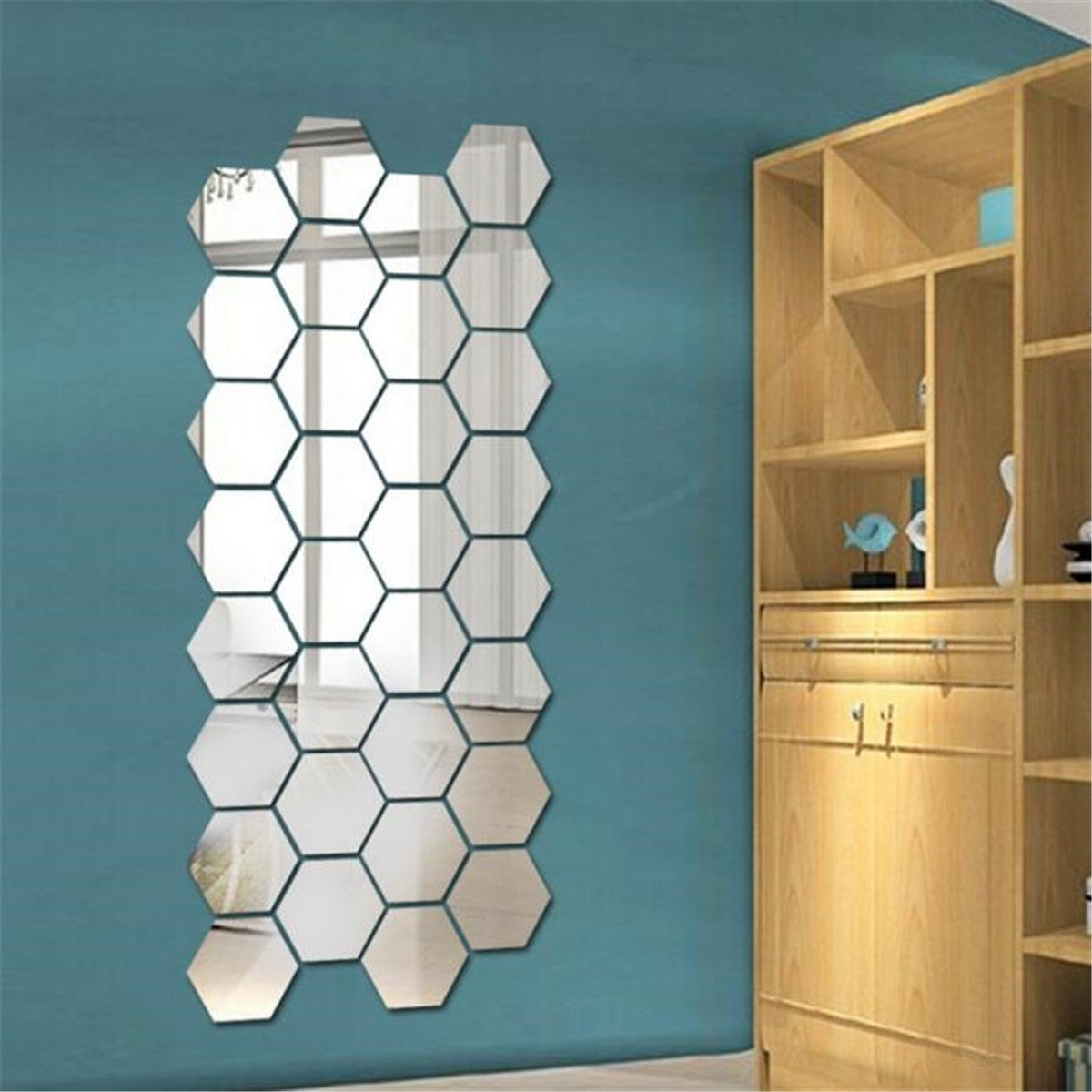 12Pcs 3D Mirror Wall Sticker Home Decor Hexagon Decorations DIY Removable Living-Room Decal Art Ornaments For Home Drop ship