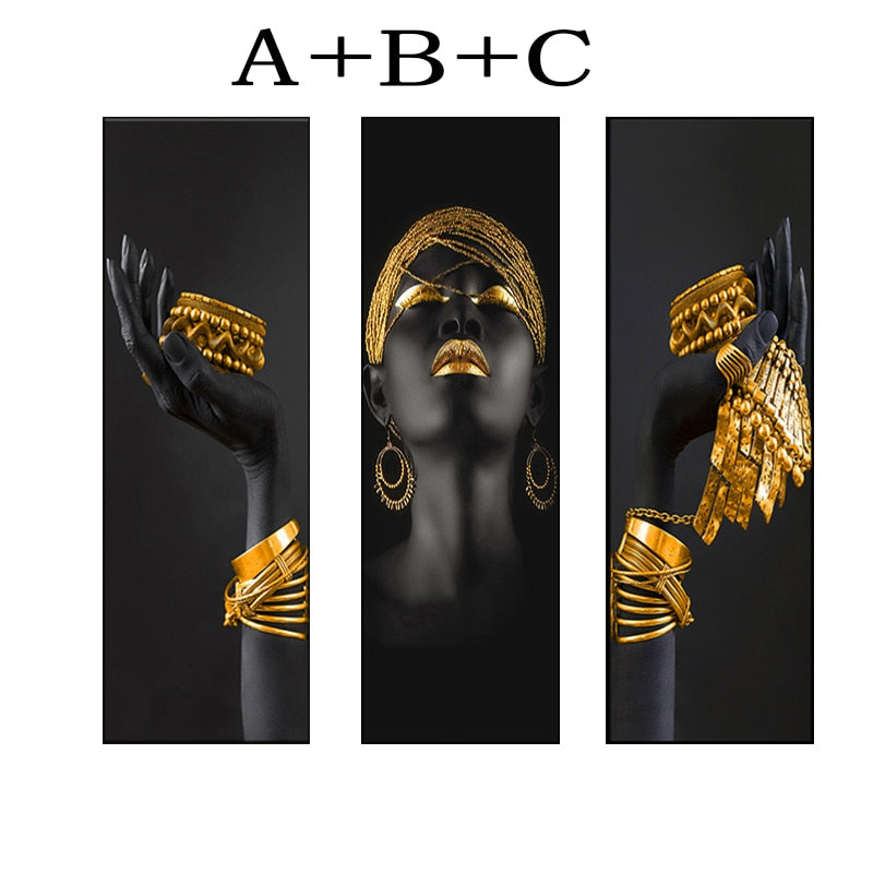 African woman wall art painting art posters and prints big black woman holding gold jewelry canvas picture home decor