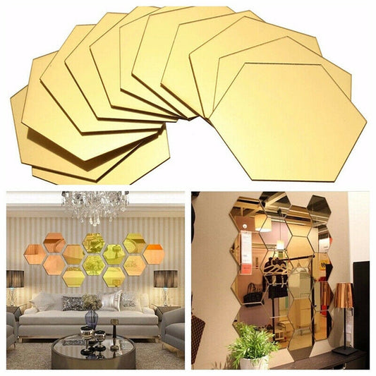 12pcs Hexagonal Stereo Mirror Wall Stickers Aisle Personality Living Room Background Wall Home Decoration Stickers