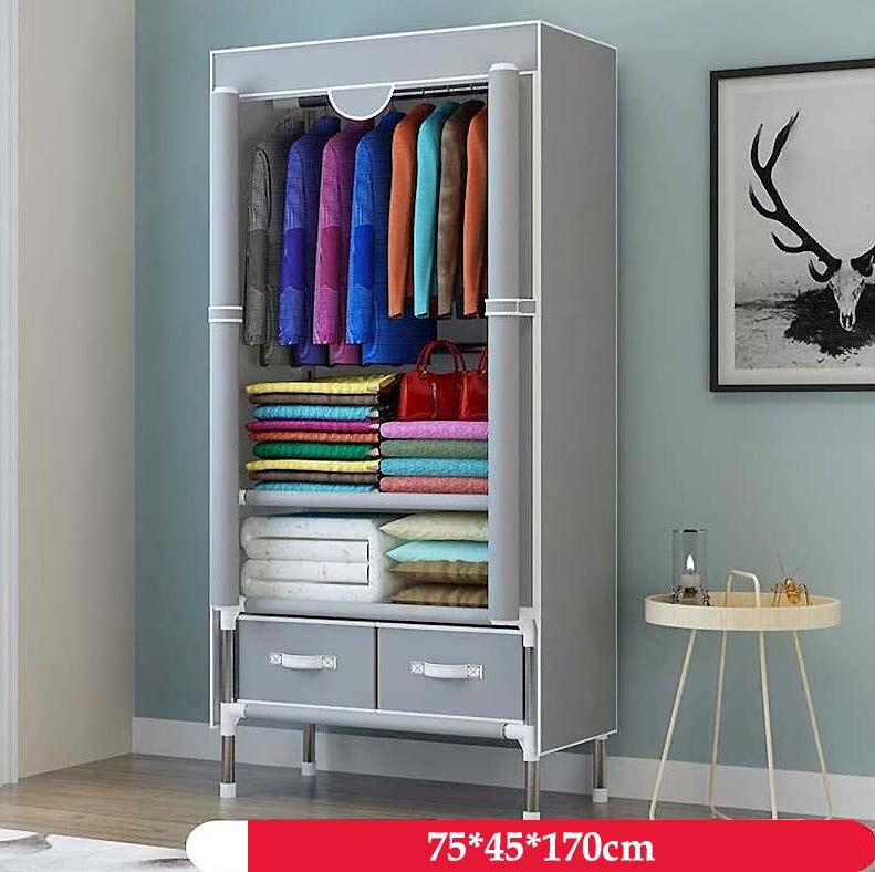 Small Wardrobe Closet Modern Bedroom Furniture Single Dormitory Dustproof Clothing Storage Folding Clothing Closet with Drawer