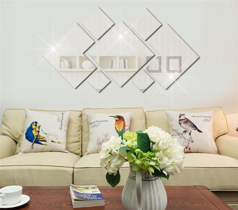 3D Mirror Wall Sticker for Living Room Art Home Decor Vinyl Decal Acrylic Sticker Mural Wall Decoration