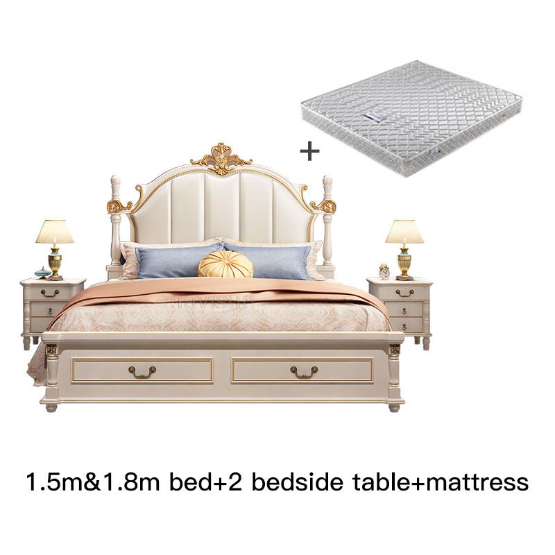 Household Bedroom Furniture Set Luxury King Size American Princess Bed Girl Liked Antique Solid Wood Carved Master Bed 1.8M