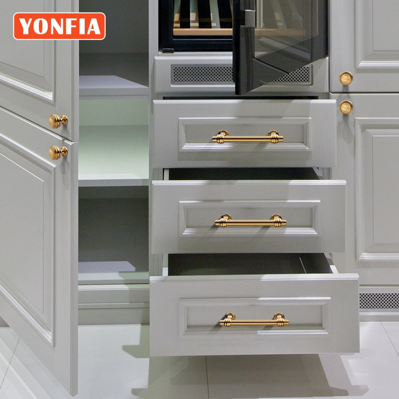 YONFIA 3644 New Luxury Modern PVD Gold Dresser Kitchen Cabinet Handles Knob Pull Cupboard Wardrobe Furniture Handle for Cabinet