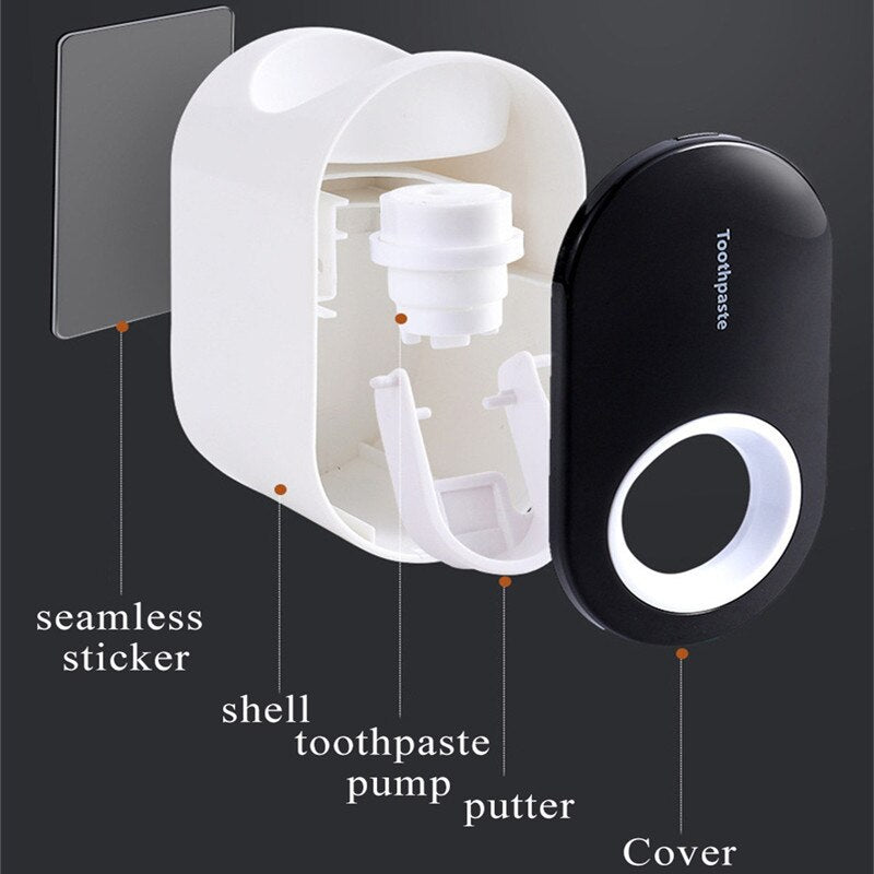 Automatic Toothpaste Dispenser Wall Mount No Punching Toothpaste Squeezer Toothbrush Holder Bathroom Accessories Set Bath Tools