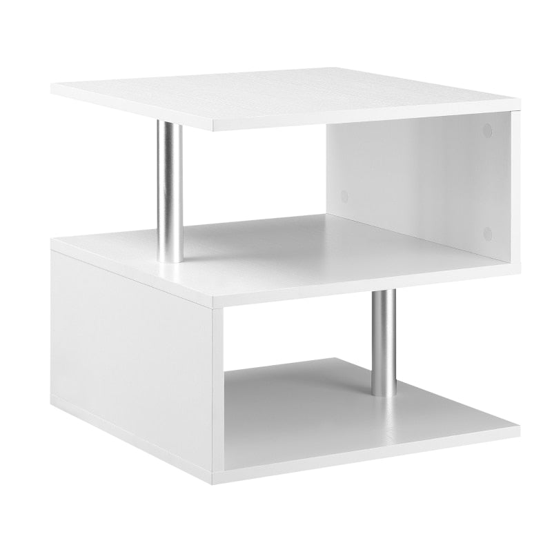 20&quot; Modern coffee table S-Shaped Multi-Level Accent End Table Shelf with Steel Poles, White