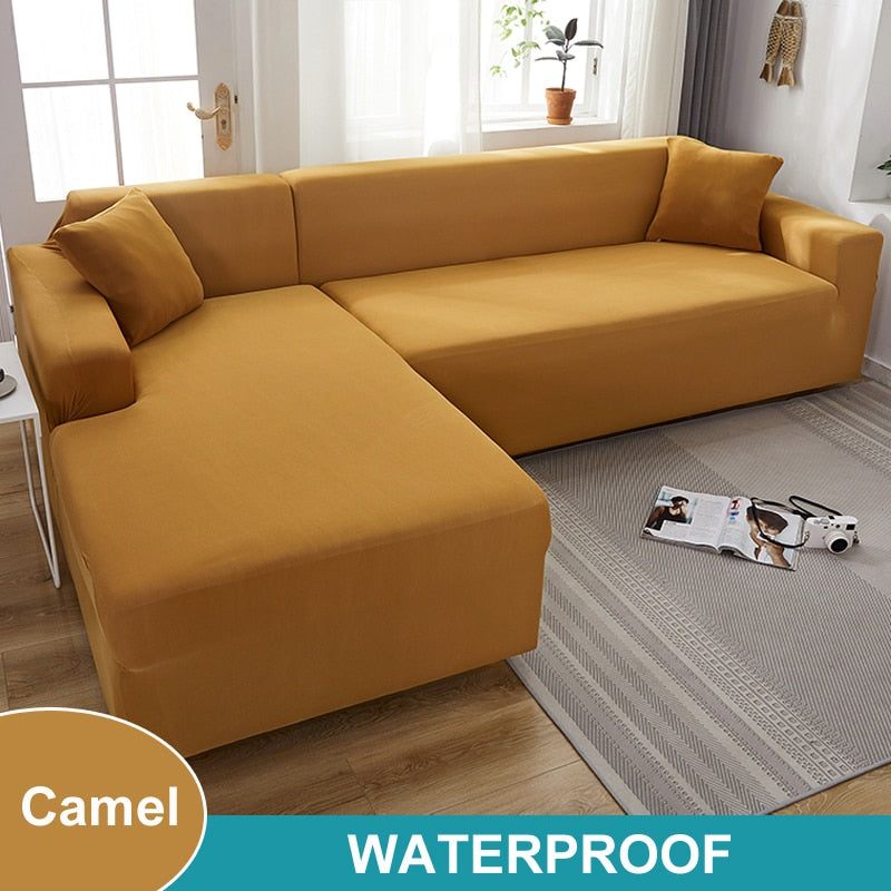 Waterproof Sofa Cover 1/2/3/4 Seater Sofa Cover for Living Room Elastic Solid L Shaped Corner Sofa Cover for Sofa Couch Armchair