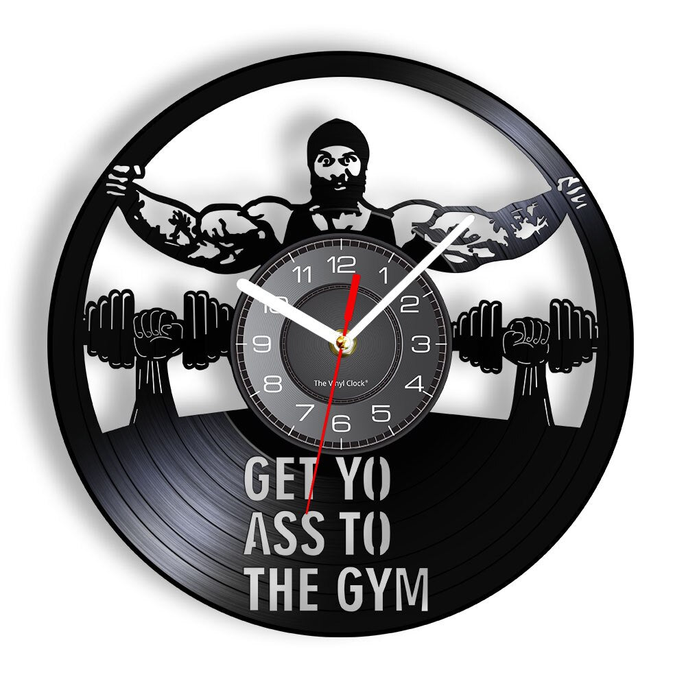 Fitness Gym Silent Quartz Wall Clock Fitness Bodybuild Vinyl Record Wall Clock Watch Sport Room Wall Decor Sign Sportsman Gift