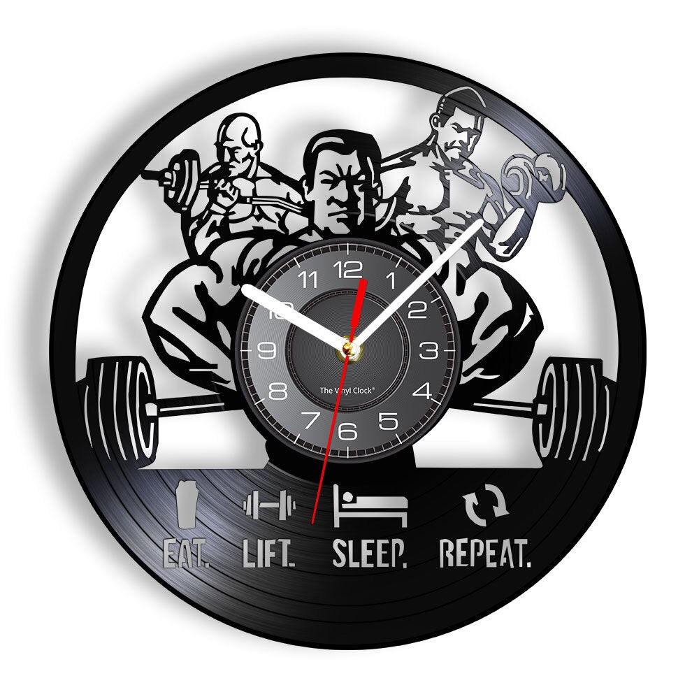 Fitness Gym Silent Quartz Wall Clock Fitness Bodybuild Vinyl Record Wall Clock Watch Sport Room Wall Decor Sign Sportsman Gift