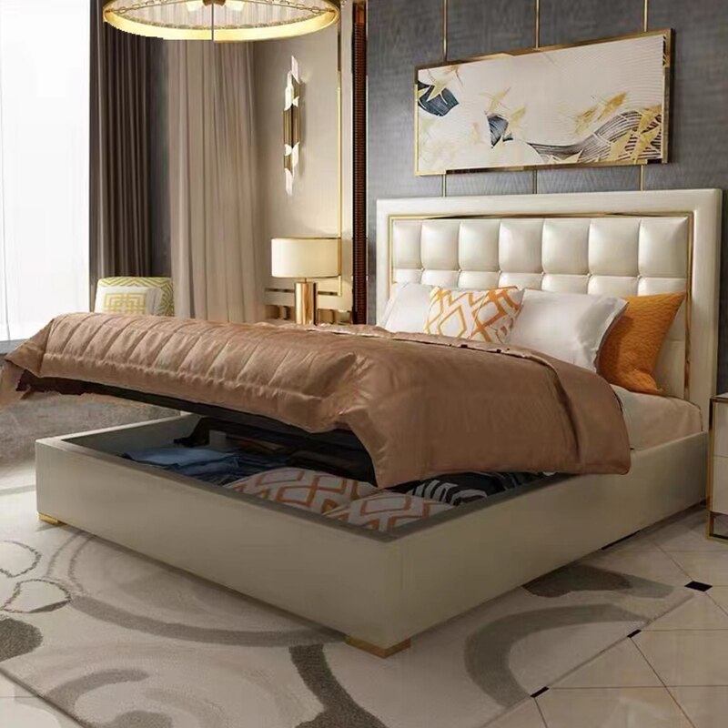 New High-end Luxury Leather Double Bed Modern Simple Fashionable Confortable Double Bed Box Lit 2 Personnes