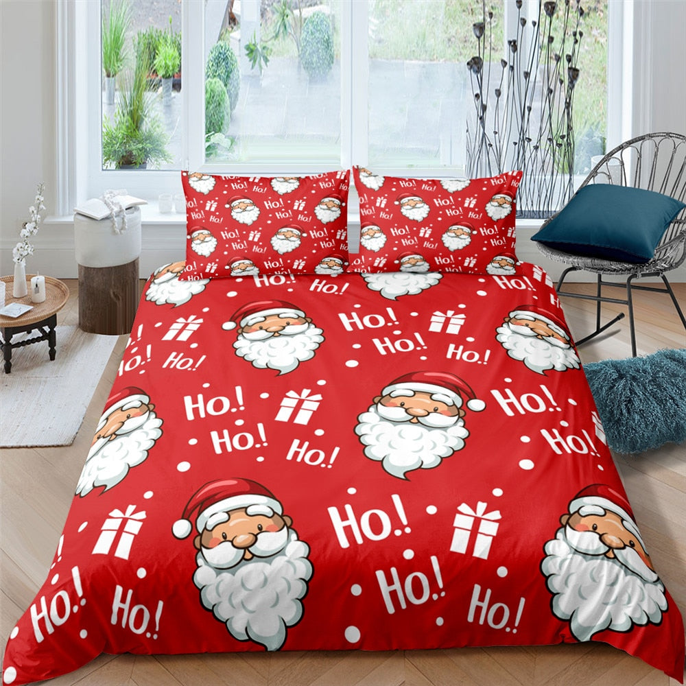 Christmas Bedding Set Twin King Queen Polyester Duvet Cover Set 2/3 Pcs Cartoon Santa Claus Print Pillowcase Bed Cover