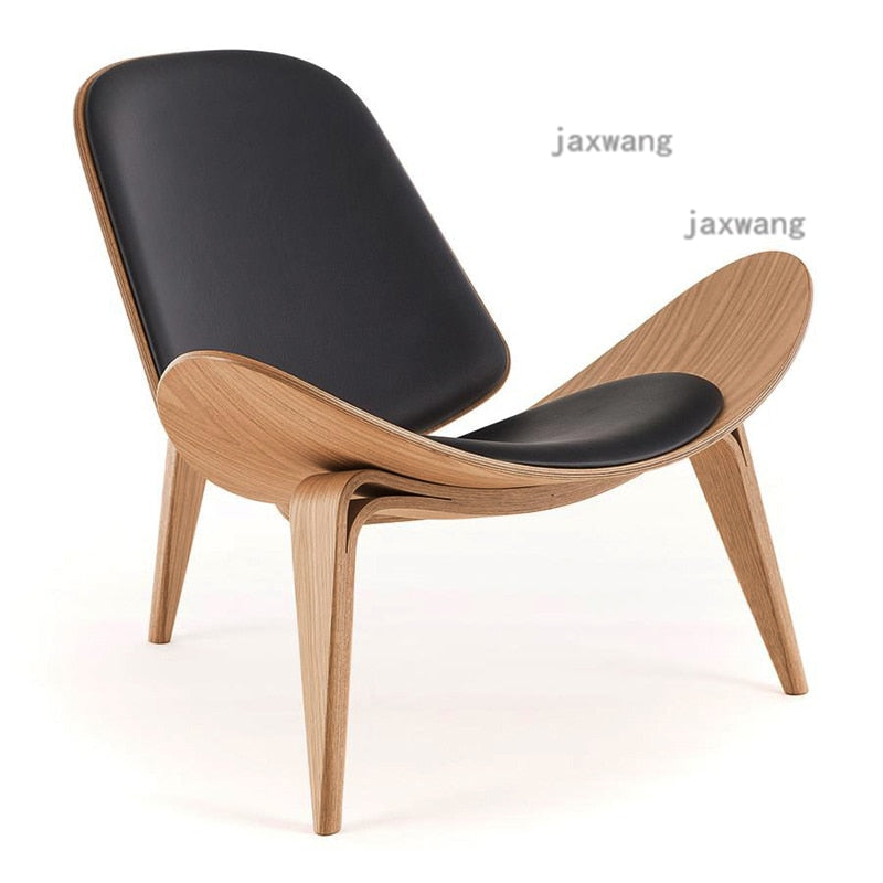 Nordic Solid Wood Backrest Living Room Chairs Lazy Leisure Armchair Household Furniture Modern Leather Single Sofa Shell Chair