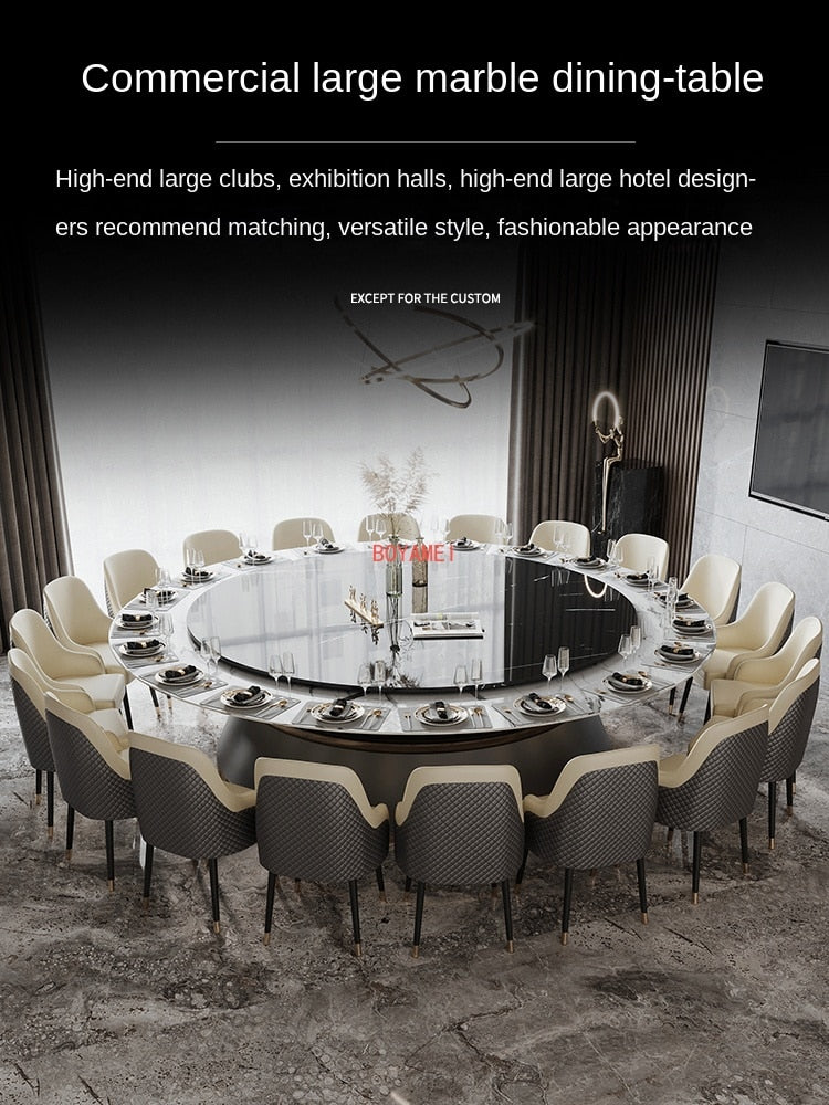 Marble dining table light luxury large family 12 people 15 round table villa with turntable 20 electric Hotel round table