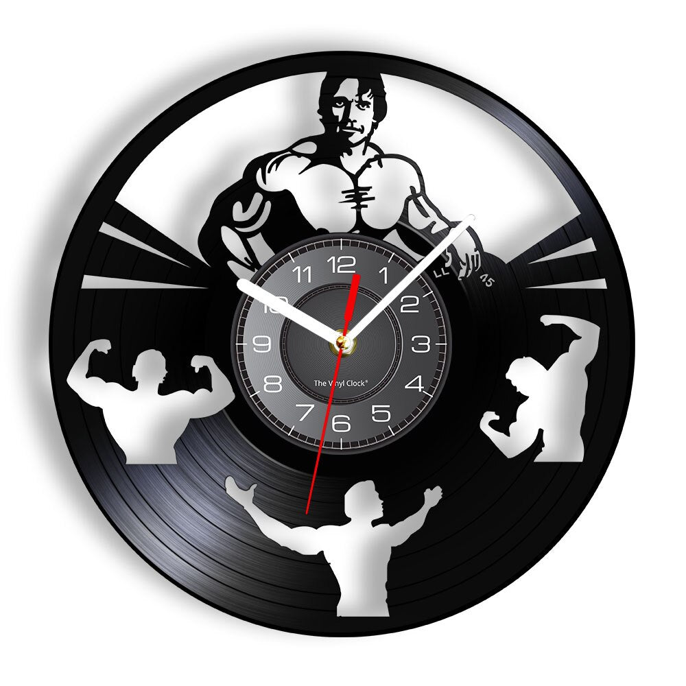 Fitness Gym Silent Quartz Wall Clock Fitness Bodybuild Vinyl Record Wall Clock Watch Sport Room Wall Decor Sign Sportsman Gift