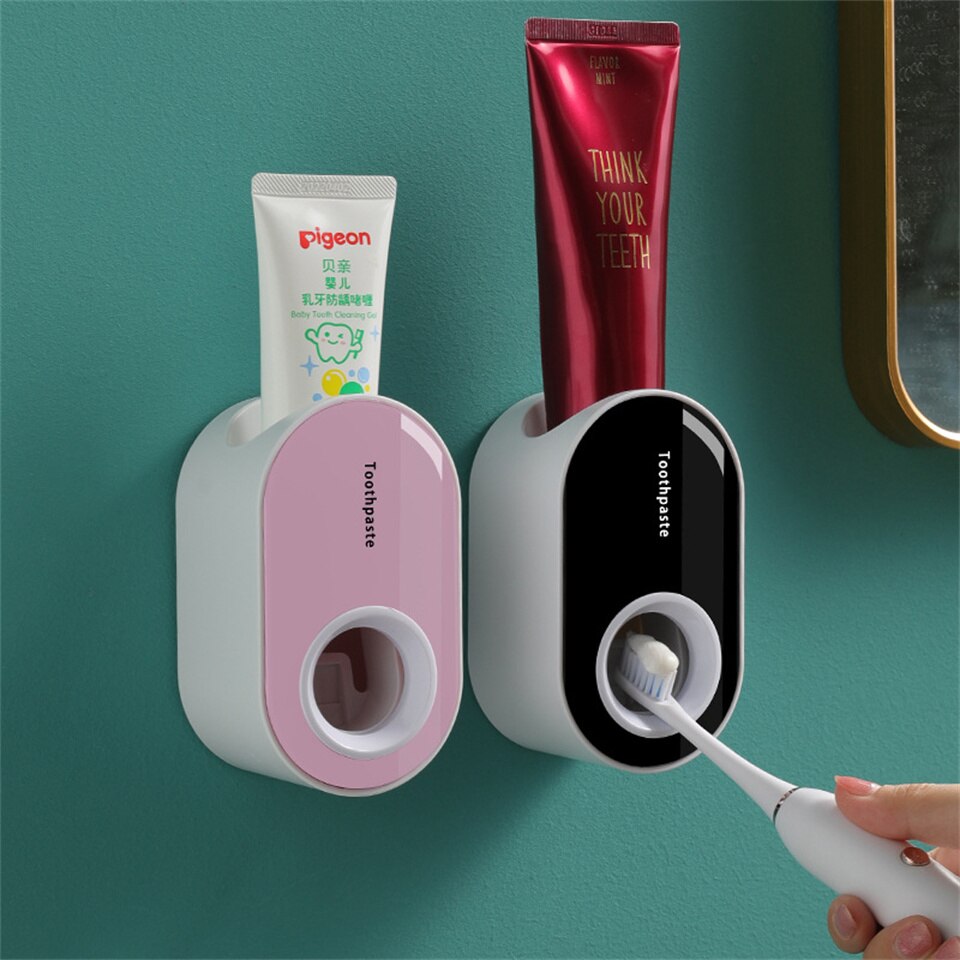 Automatic Toothpaste Dispenser Wall Mount No Punching Toothpaste Squeezer Toothbrush Holder Bathroom Accessories Set Bath Tools