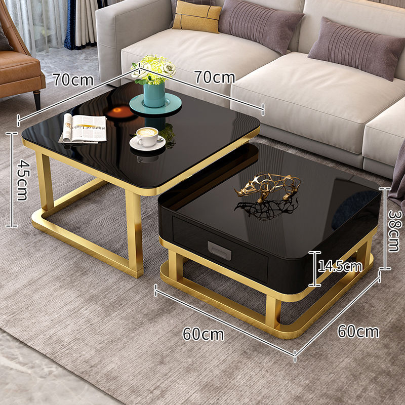 Tempered Glass 2 in 1 Combination Coffee Table with solid wooden Drawer Storage center table for Living Room coffe table desk