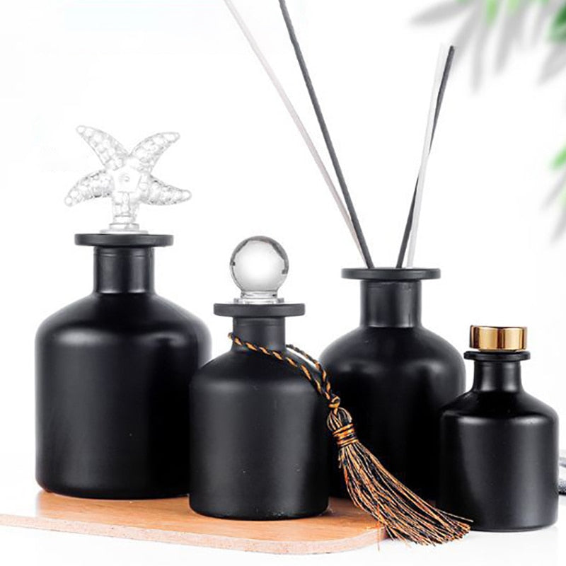 5pcs/lot 50/100/150/200ml Pure Black Frosted Aromatherapy Bottles Reed Diffuser Glass Bottle Home Fragrance Essential Oil Bottle