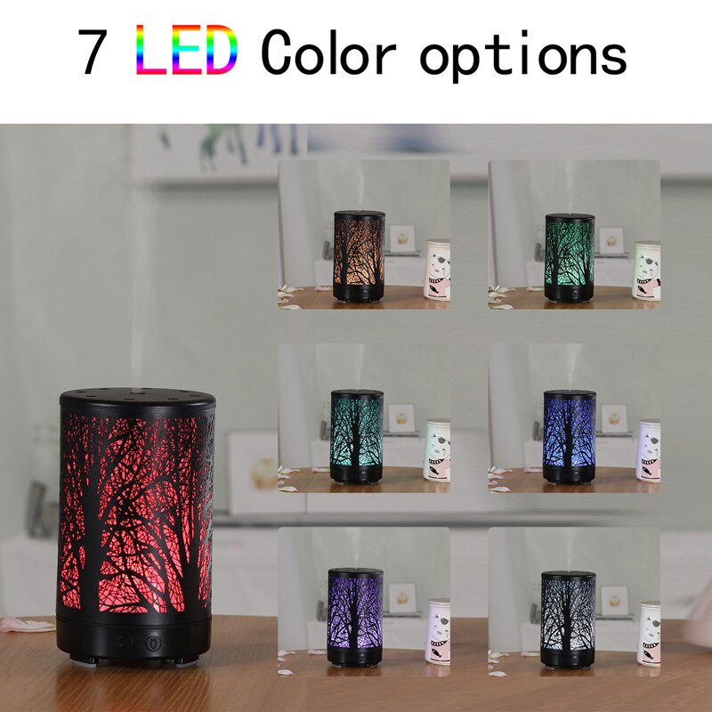 Humidifier Electric Aroma Oil Diffuser Forest Iron Art Ultrasonic Air Nebulizer with Colorful Night Light Air Freshener for Home