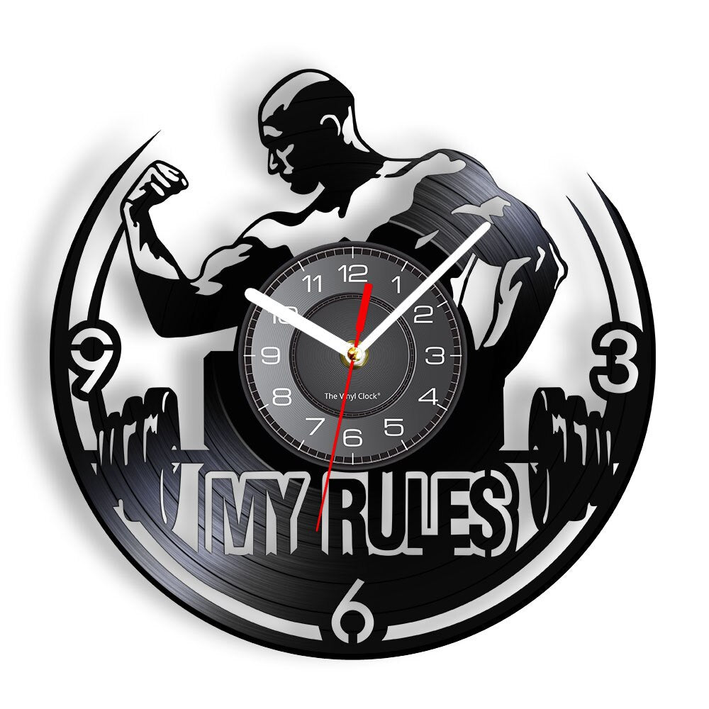 Fitness Gym Silent Quartz Wall Clock Fitness Bodybuild Vinyl Record Wall Clock Watch Sport Room Wall Decor Sign Sportsman Gift