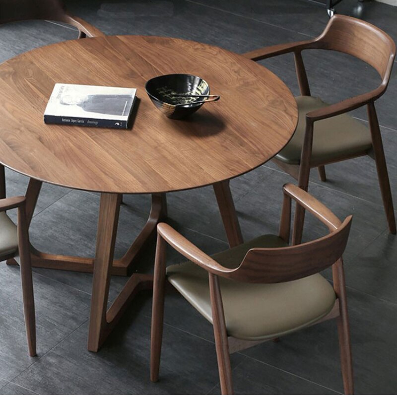 Nordic round table solid wood table family small table living room simple modern dining table