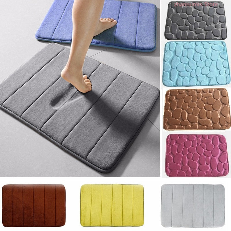 Home Bath Mat Coral Fleece Bathroom Carpet Water Absorption Non-slip Memory Foam Absorbent Washable Rug Toilet Floor Mat