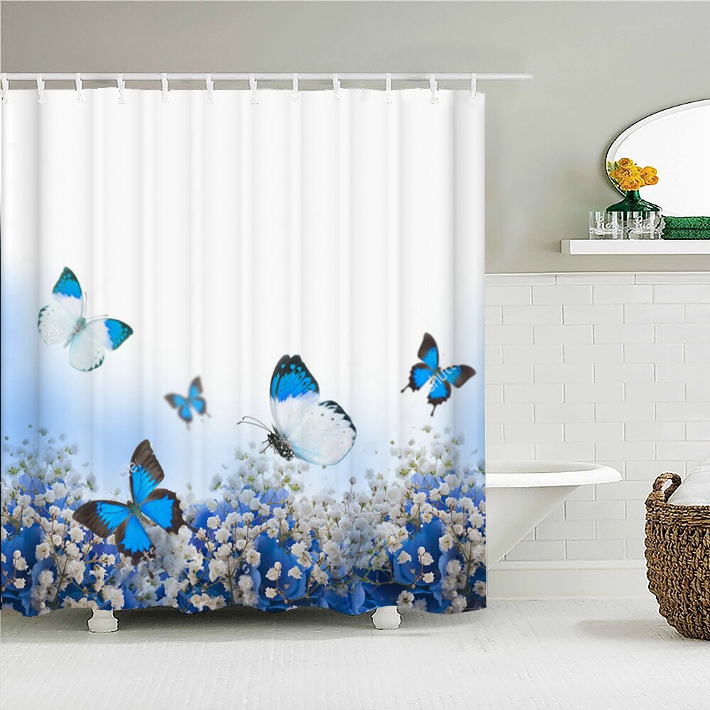 Colorful Butterfly Feathers 3d Nature Flower Plant Shower Curtains Bathroom Curtain Waterproof Polyester Cloth Decoration Screen