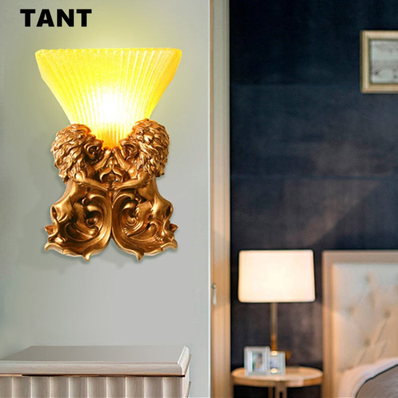 Modern European retro lion art decorative wall lamp aisle corridor porch for bar hotel living room bedroom luxury bedside lamp