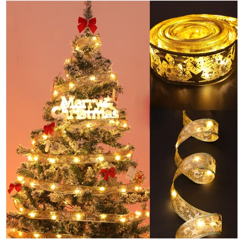 Chirstmas Decorations Romantic LED Ribbon Fairy Light Christmas Tree Ornaments for Home 2022 Navidad Natal New Year 2023