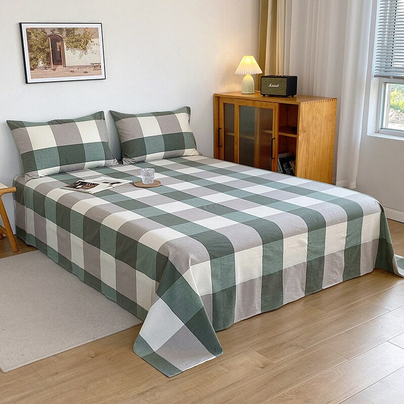 Plaid Queen Size Bed Sheet Set Cotton High Quality Single Double Bed Sheets and Pillow Cover Soft Skin Friendly Bedsheet Sets