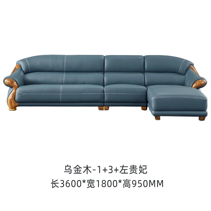 New Chinese style first floor cowhide ebony high-end villa living room household solid wood leather sofa combination