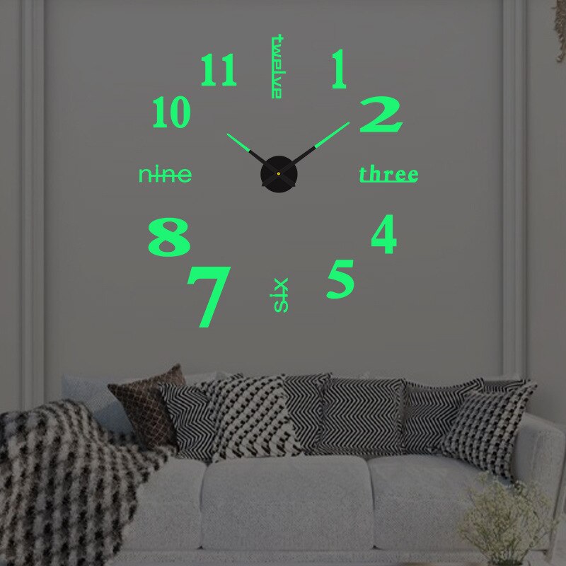 Large 3D Wall Clock Luminous Classic Wall Clocks DIY Digital Clock Wall Stickers Silent Clock for Home Living Room Table Decor