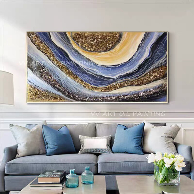 100% Handmade Abstract gold foil circle landscape picture artwork picture luxury canvas oil paintting for home decoration art