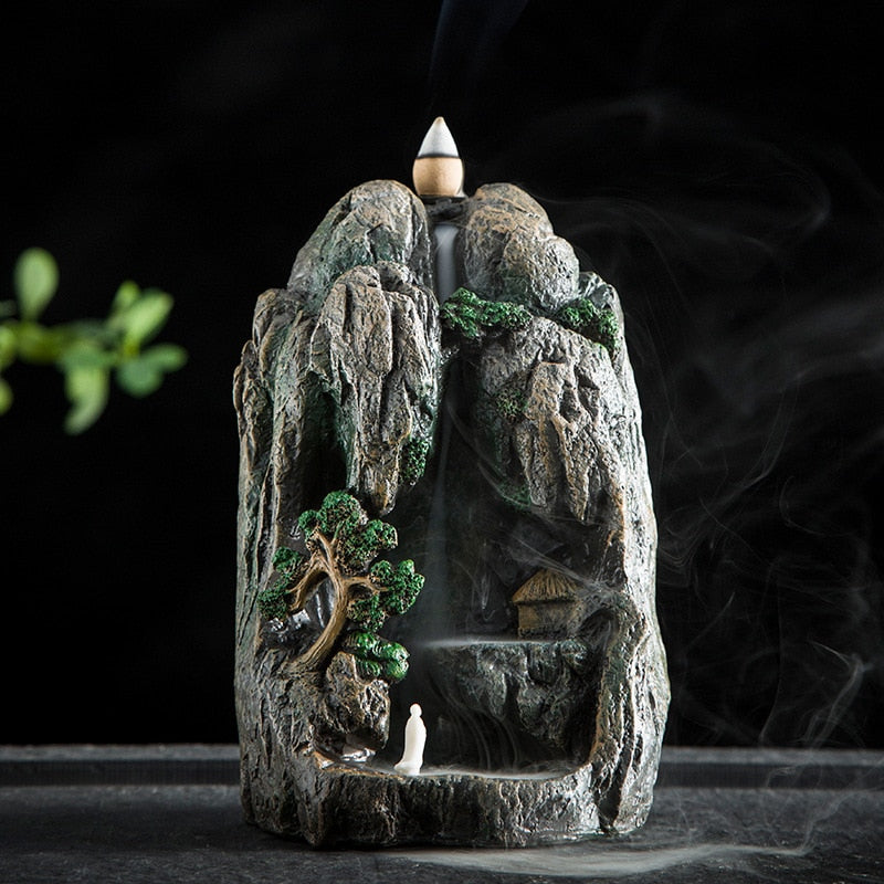 Multi style Mountains River Waterfall Incense Burner Fountain Backflow Aroma Smoke Censer Holder Home WIth 100 Incense Cones