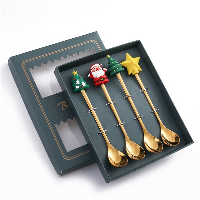 4pcs  Year Christmas Spoon Fork Christmas Decorations for Home Xmas Gifts Navidad 2022 Christmas Tableware Decor Kids Gifts