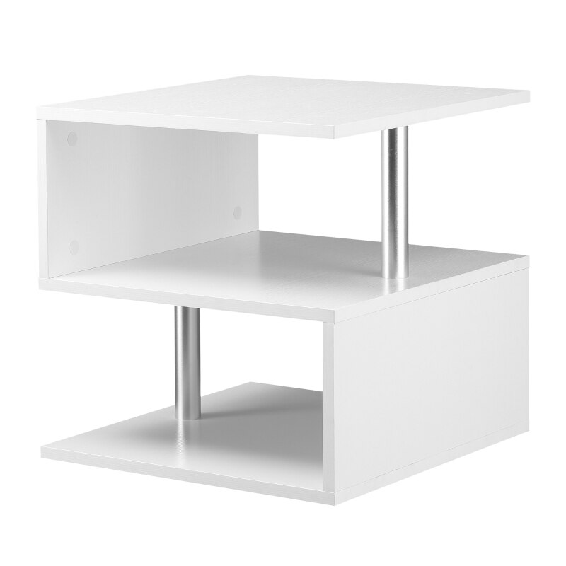 20&quot; Modern coffee table S-Shaped Multi-Level Accent End Table Shelf with Steel Poles, White