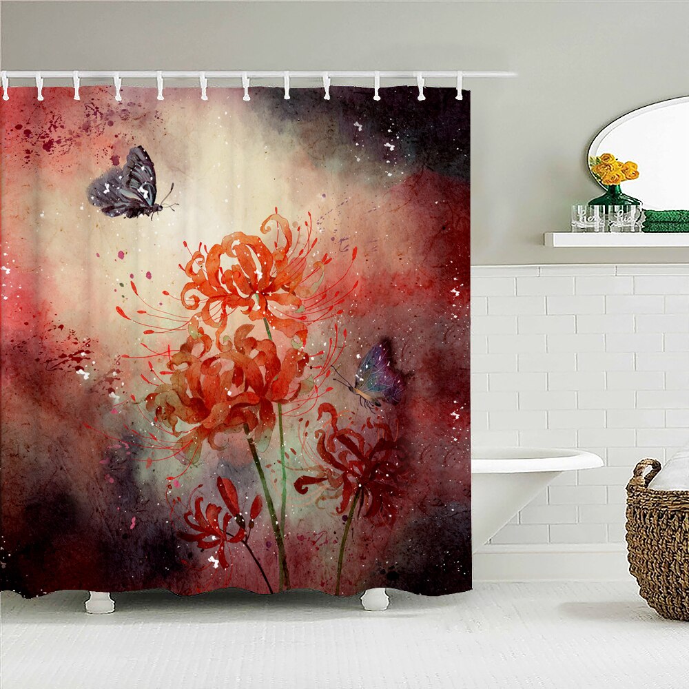 Colorful Butterfly Feathers 3d Nature Flower Plant Shower Curtains Bathroom Curtain Waterproof Polyester Cloth Decoration Screen