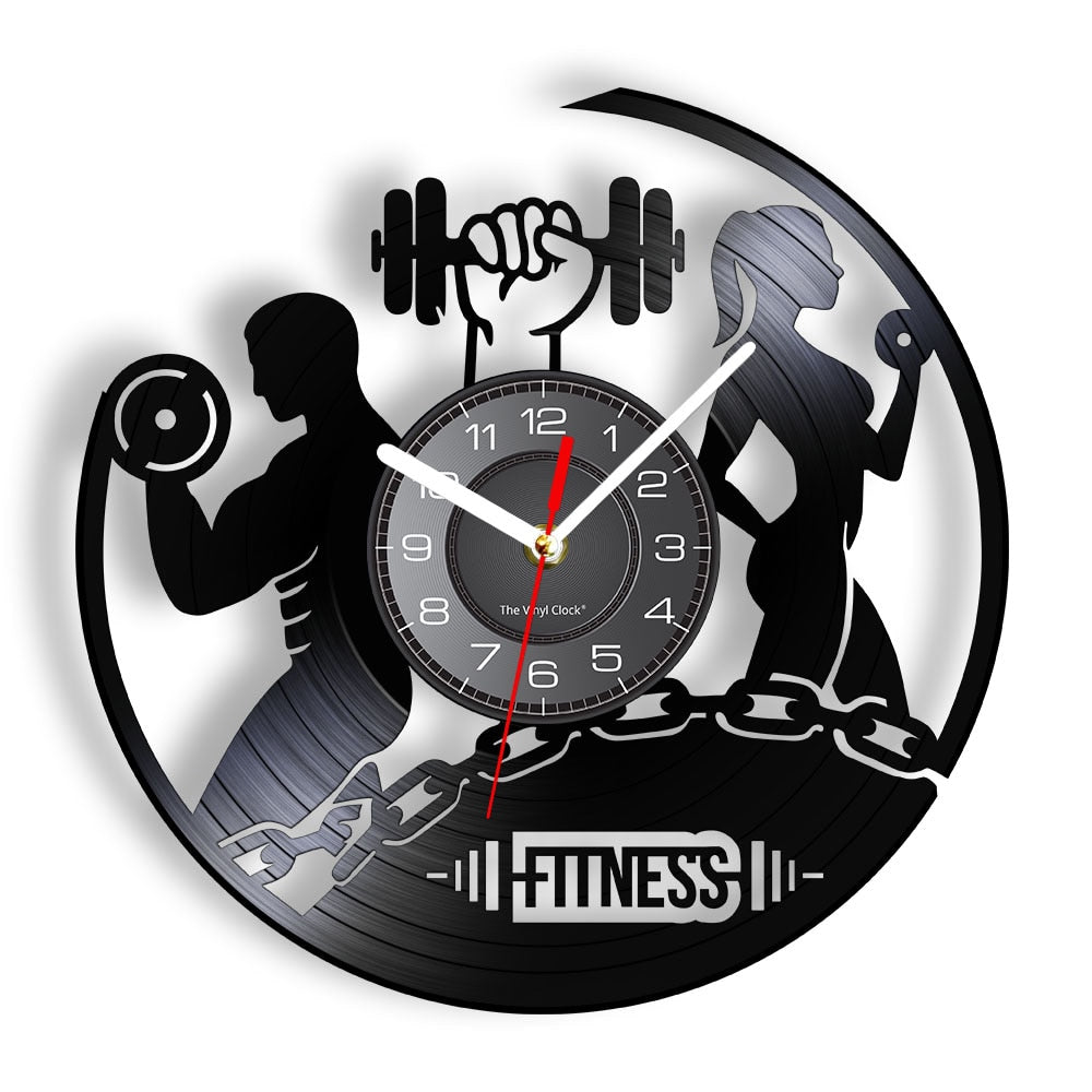 Fitness Gym Silent Quartz Wall Clock Fitness Bodybuild Vinyl Record Wall Clock Watch Sport Room Wall Decor Sign Sportsman Gift