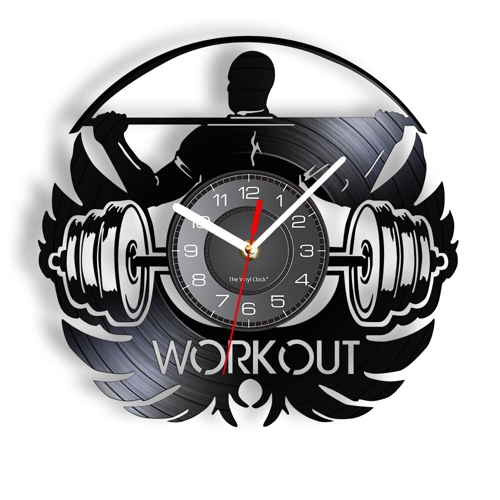 Fitness Gym Silent Quartz Wall Clock Fitness Bodybuild Vinyl Record Wall Clock Watch Sport Room Wall Decor Sign Sportsman Gift