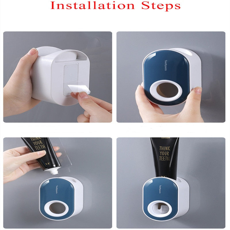 Automatic Toothpaste Dispenser Wall Mount No Punching Toothpaste Squeezer Toothbrush Holder Bathroom Accessories Set Bath Tools