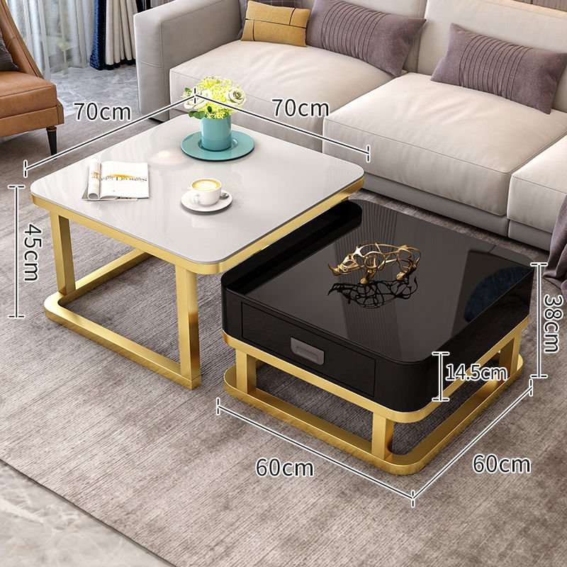 Tempered Glass 2 in 1 Combination Coffee Table with solid wooden Drawer Storage center table for Living Room coffe table desk