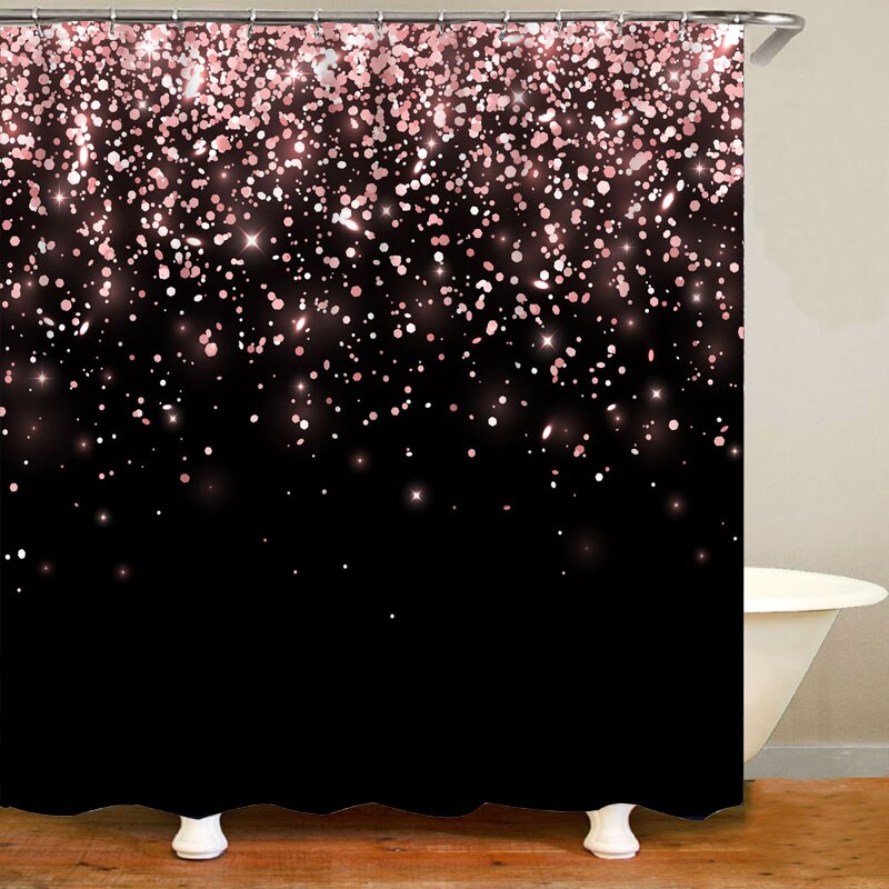 Trendy Rose Gold Falling Sparkle Glitter Bathroom Shower Curtain Set Girly Peach Pink Confetti Dust Dot Bath Mats Cortina Baño