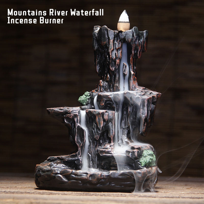 Multi style Mountains River Waterfall Incense Burner Fountain Backflow Aroma Smoke Censer Holder Home WIth 100 Incense Cones