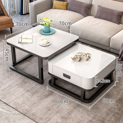 Tempered Glass 2 in 1 Combination Coffee Table with solid wooden Drawer Storage center table for Living Room coffe table desk