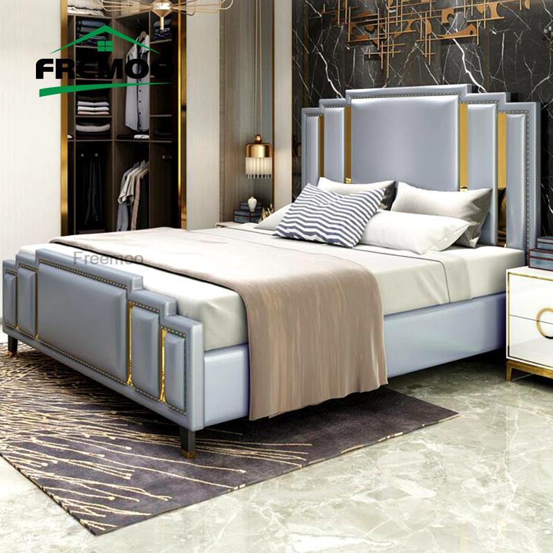 Luxury Bedroom Bed Furniture Modern Simple Cama Box Lit 2 Personnes Fashionable Disign Wood Bedroom Sets Bed Frame Queen